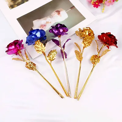 $2.44 • Buy 24k Gold Plated Golden Rose Flowers Anniversary Valentine's Day Lovers' Gift OL