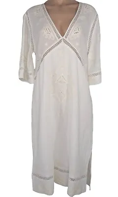 $145 • Buy ARNHEM Organic Cotton Embroidered Midi Dress Ivory Size 12 Designer Boho Resort