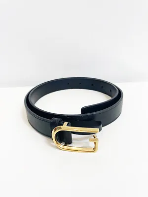 $500 • Buy Designer GUCCI Authentic Stamped Black Leather Gold Logo Buckle Women's Belt