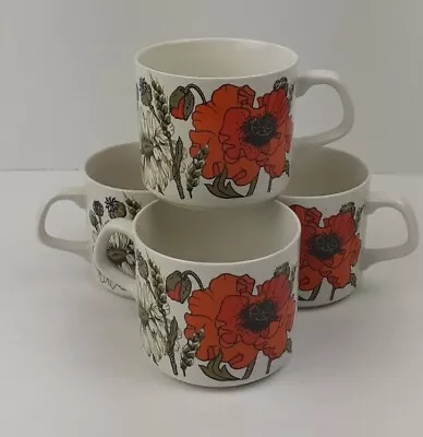 £14.95 • Buy Vintage J&G Meakin  Poppy Design 4 Coffee Tea Cups Set Mid Century Tableware VGC