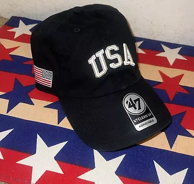 TEAM USA Olympics '47 Brand Clean Up  Strapback Slouch Black Cap Hat NEW • $24.99