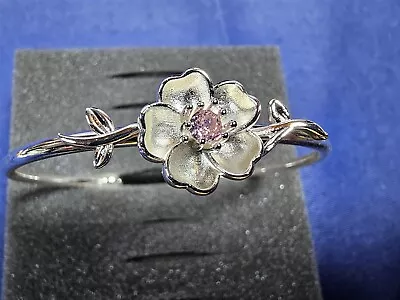 Grandma Grabe's Beautiful Vintage 925 Sterling Silver Pink Flower Cuff Bracelet • $0.75