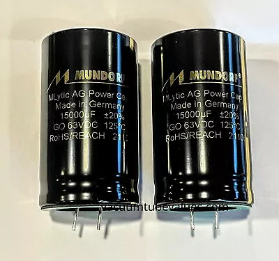 TWO Mundorf  63 VDC MLytic Ag Audio Grade 15000uf Uf Mfd 15000 105 Deg C  • $59.95