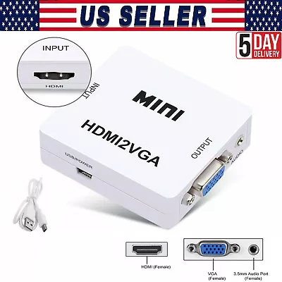 HDMI To VGA Mini Full HD Video 1080P Audio Converter Adapter For PC TV Monitor • $6.99