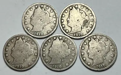 $5.50 • Buy 1910 P Liberty V Nickels (Lot Of 5) Free Shipping KZ2X