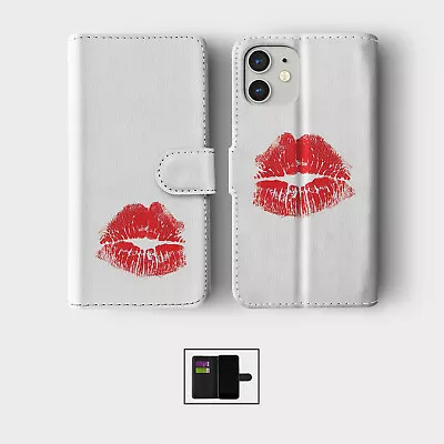 Case For Iphone 15 14 13 12 11 Se Wallet Flip Phone Cover Lipstick Lips Kiss • £8.99