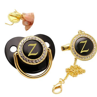 26 Name Initial Pacifier Pacifier Rhinestone Golden Baby Bling Silicone Letters • $7.18
