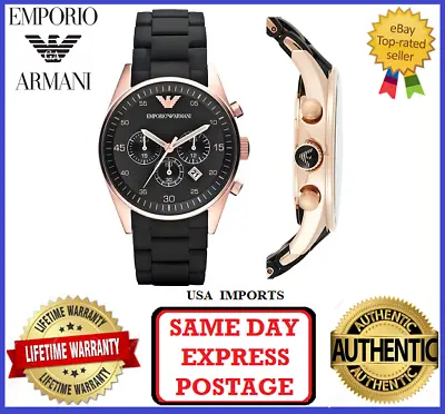 Emporio Armani AR5905 Sportivo Rose Gold Black And Silicone Mens Chrono Watch • $229.99