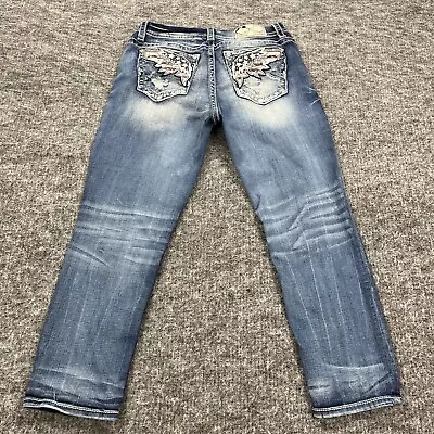 Miss Me Jeans Womens 30 Easy Crop Blue Stretch Denim Embellished American Flag • $44.88