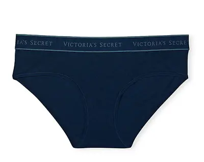 Victorias Secret Sexy Hiphugger Pantie Smooth Classic Navy Blue Block LOGO Shine • $11.99