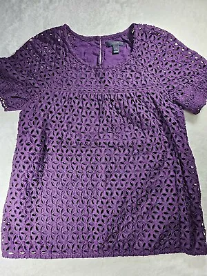 J CREW Purple Eyelet Short Sleeve Top/Shirt Size 2 • $11