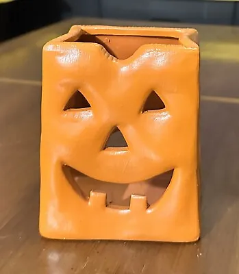 Vintage Ceramic Halloween Jack O Lantern Pumpkin Paper Bag Shaped Luminary • $20.95