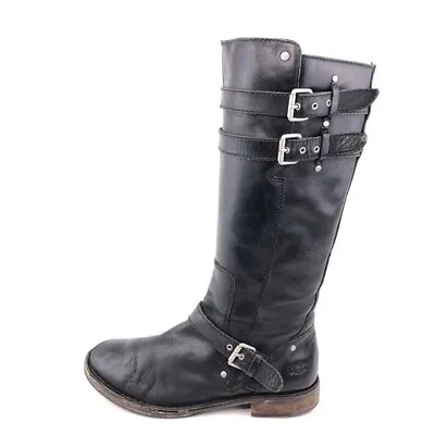 UGG Australia Gillespie Tall Moto Boots Womens Size 7.5 EUR 38.5 Black Leather • $65