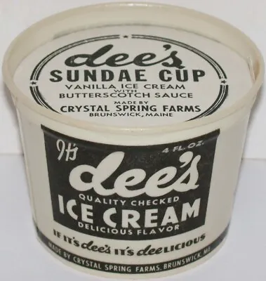 Vintage Container DEES SUNDAE CUP Ice Cream With Matching Lid Brunswick Maine • $7.19