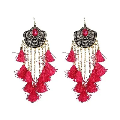 $31.12 • Buy Indian Non-Precious Metal Alloy Cubic Zirconia Tassel Earrings For Women & Girls