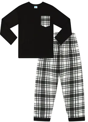 £12.99 • Buy Black And White Check Long Cotton  Pyjamas 9 To 16 Years 