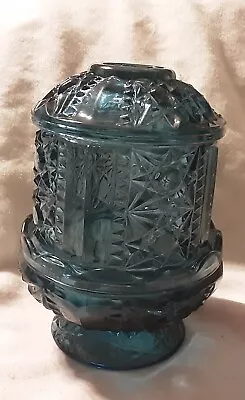 Vintage MCM Indiana Glass Stars & Bars Colonial Blue Fairy Lamp Light • $20