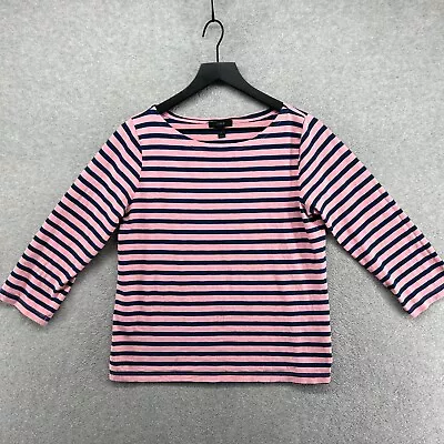 J.CREW T Shirt Womens Size Medium Blue Pink Striped 3/4 Sleeve • $16.90