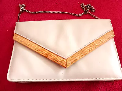 .vintage Retro Ackery Made In London England Beige Leather Handbag. Chain Handle • £10.50