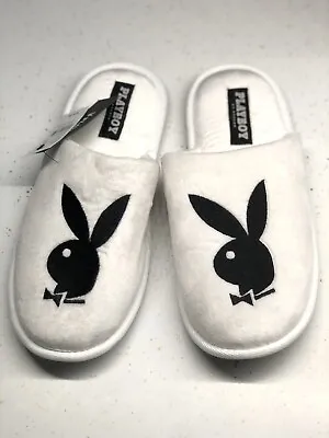Playboy Slippers 9/10 LRG By Pacsun NWT Black White Bunny Logo Slides Slip On • $25