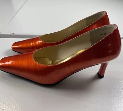 J Renee Heels Orange Pumps Women Size 8.5 Almond Toe Pull On Classic • $32.99