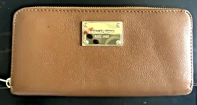 Michael Kors Brown Leather Wallet Zip Around Jet Set Travel Free Shipping • $24