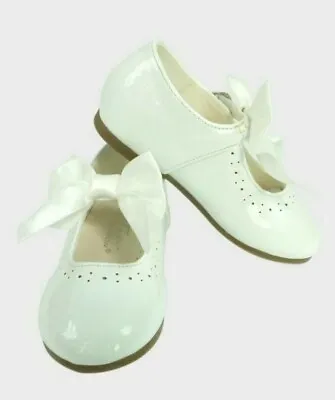 Girls Ivory Ballerina Shoes Bow Strap By Couche Tot Christening Wedding Party • £13.49