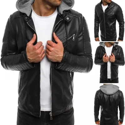 Men's Motorcycle Brando Style Biker Real Leather Hoodie Jacket - Detach Hood -FZ • $109.99