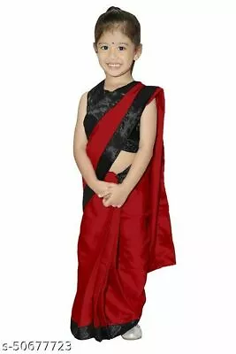 Indian Beautiful Cute Kids Girls Saree Solid Silk From Indian Culture FS • $44.33