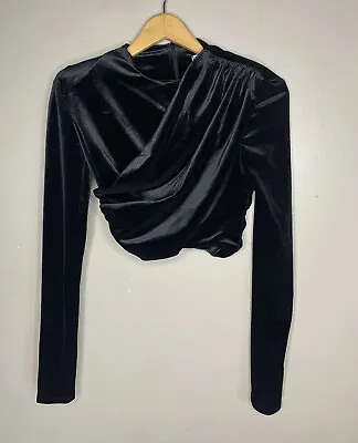 ZARA Black Velvet Crop Top Shoulder Pad Sold Out Blogger Women’s Size XS NWT NEW • $49