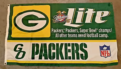 Green Bay Packers/Miller Light Huge Super Bowl Banner 58”x34” Metal Grommets NFL • $24.99