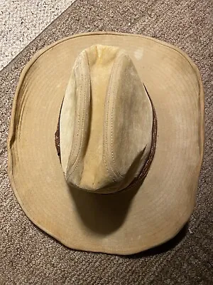 Vtg Duke Collection Tannish Gold Suede Cowboy Hat XL 7 1/2-7/5/8 • $44.99