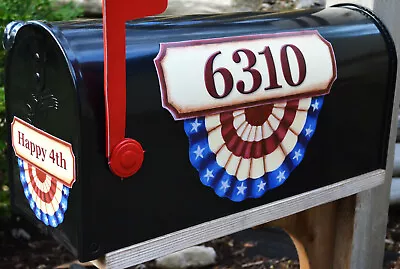 Mailbox Magnet (Partial Cover) Fourth Of July Bunting Customized Address  • $5.95