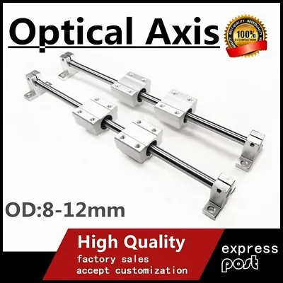 Linear Shaft Smooth Rod Optical Axis Support OD 8-12mm 300-600mm+Bearing Block • £26.99