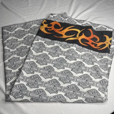 $30 • Buy 2008 HARLEY DAVIDSON King? Queen? FLAT SHEET BEDDING FABRIC WHITE  TRIBAL 100x82