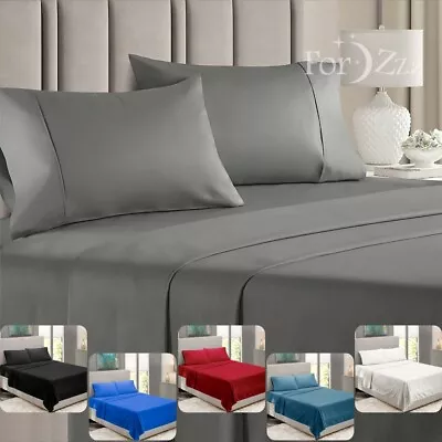 1000TC 4Pcs Cotton Pillowcase Flat Fitted Sheet Set King Single Double Queen Bed • $29.99