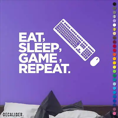 Gaming PC Computer Eat Sleep Game Repeat Sticker Decal Wall Art Bedroom Desktop • £5.75