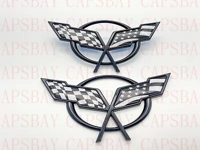 1997 - 2004 Corvette C5 Front Nose Emblem And Rear Deck Lid Emblem Black Flag • $31.89