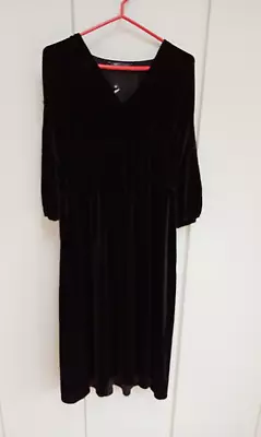 Ladies Size 14 V Neck Black Velvet Dress New  M&S RRP £45 • $12.42