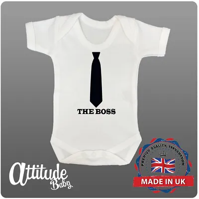 £7.99 • Buy Funny Baby Grows-The Boss-Shirt And Tie Baby Grow-Xmas Baby Gift-Baby Shower 