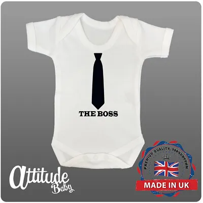 Funny Baby Grows-The Boss-Shirt And Tie Baby Grow-Xmas Baby Gift-Baby Shower • £8.49