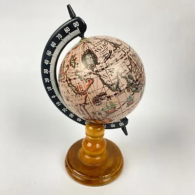 World Desk Top Globe Mini Miniature On Wood Stand 7 1/2  Tall Vintage • $19.50