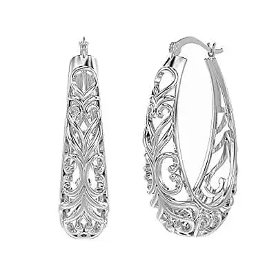 LeCalla 925 Sterling Silver Filigree Hoop Earrings For Women • $15.77