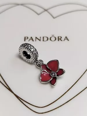 Genuine Pandora Silver🌸 Pretty Dangly Pink Enamel Flower CZ Pavé Charm S925 ALE • £12