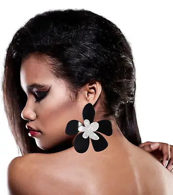 Modern BLACK WHITE Acrylic Flower Power EARRINGS 60's 80's Zara Style. Huge • £8.99
