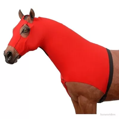 Showman XL 81 -84  RED Lycra Mane Stay/sleazy Slicker Hood W/zipper • $32