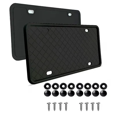 Black Silicone Car License Plate Frame Cover Front Rear USA Universal Holder 2pc • $25.05