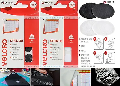 Velcro Stick On Coins Hook Loop Sticky Double Sided Adhesive Pads Fasteners 16mm • £5.99