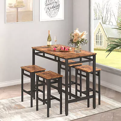 5 Piece Pub Dining Set Bar Table And 4 Stools Kitchen Counter Height Breakfast • $217.99