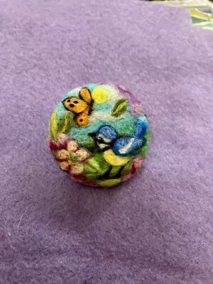 Handmade Needle Felted 'Springtime' Blue Tit Brooch • £10